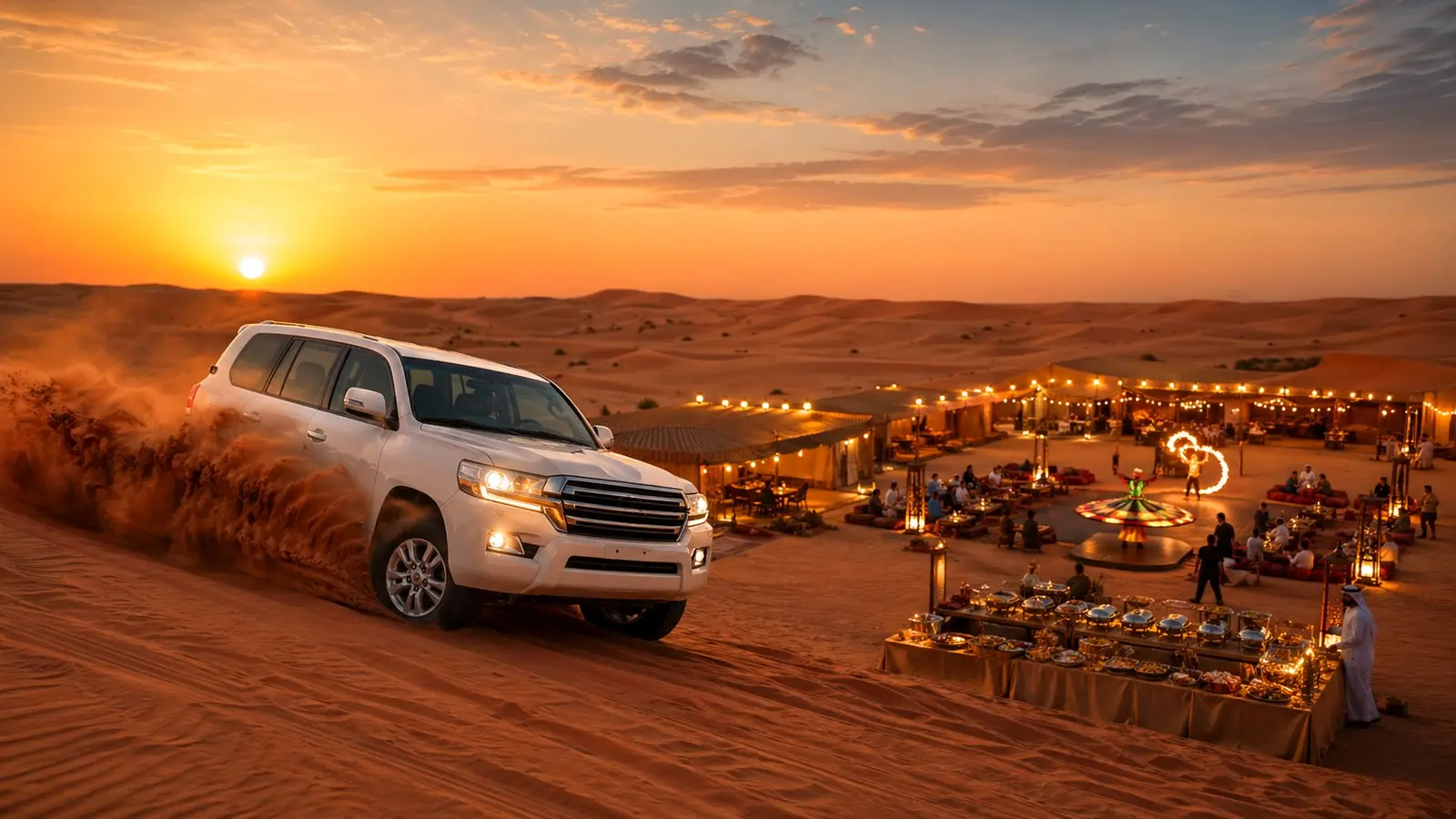 Evening desert safari camp with BBQ dinner in Dubai